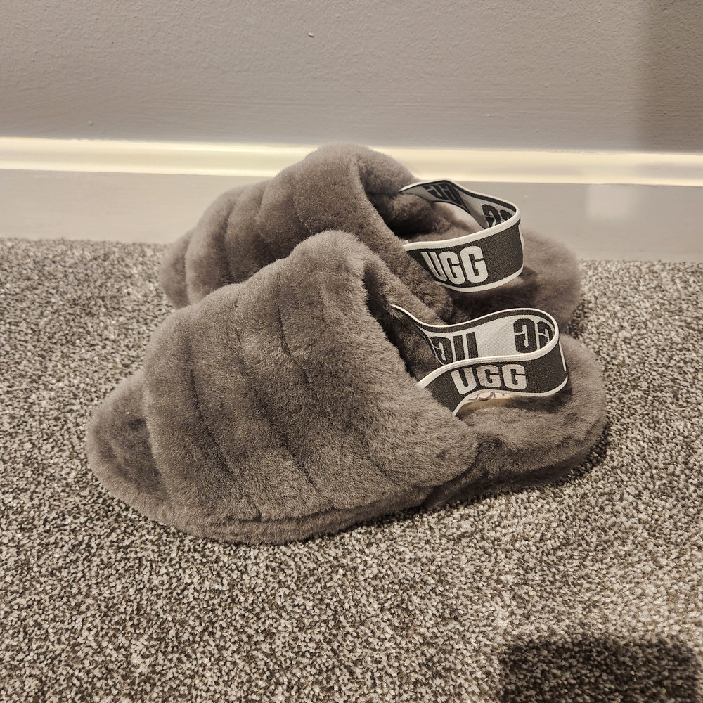 UGG Charcoal Fluffy Slippers